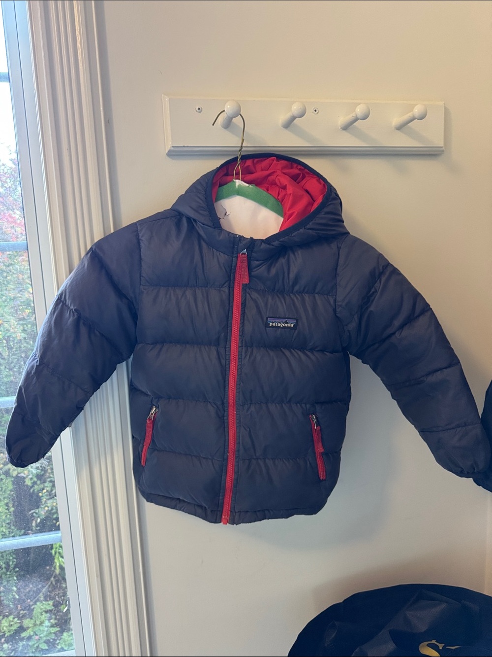 Patagonia Kids Navy Puffer Jacket with Red Trim and Hood